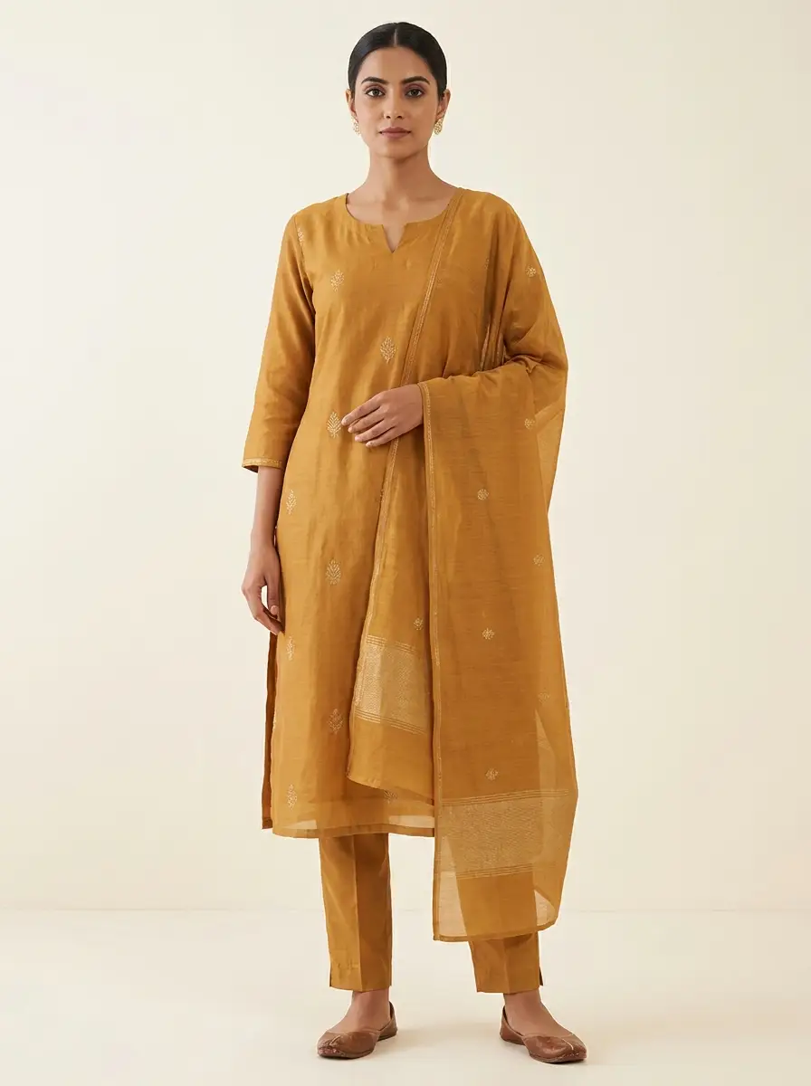 Mustard Chanderi Kurta Set